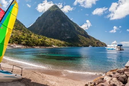 29001793 - beach on st lucia with view at the petit piton