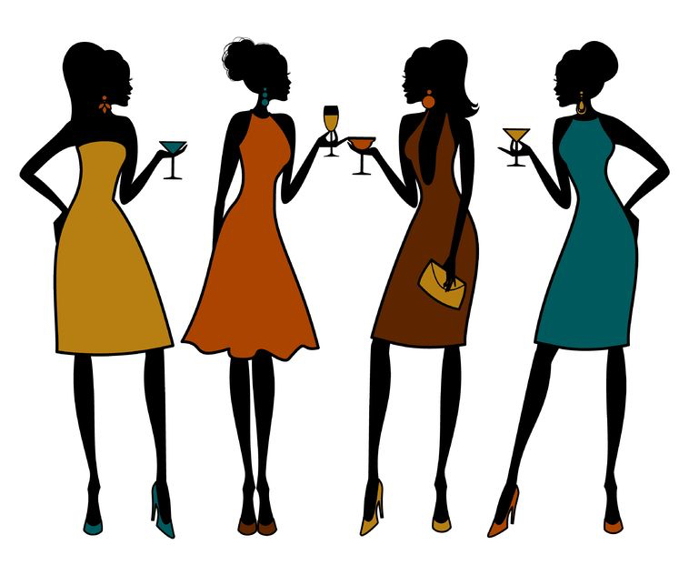 Six alternative ways to celebrate your Hen Do! 11801139 - illustration of group of female friends having a cocktail party. elements are grouped and layered for easy editing.