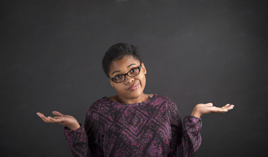 What is ‘Brain Fade’ and how do we deal with it? 42995698 - south african or african american black woman teacher or student posing with an "i don't know" gesture on a chalk blackboard background inside