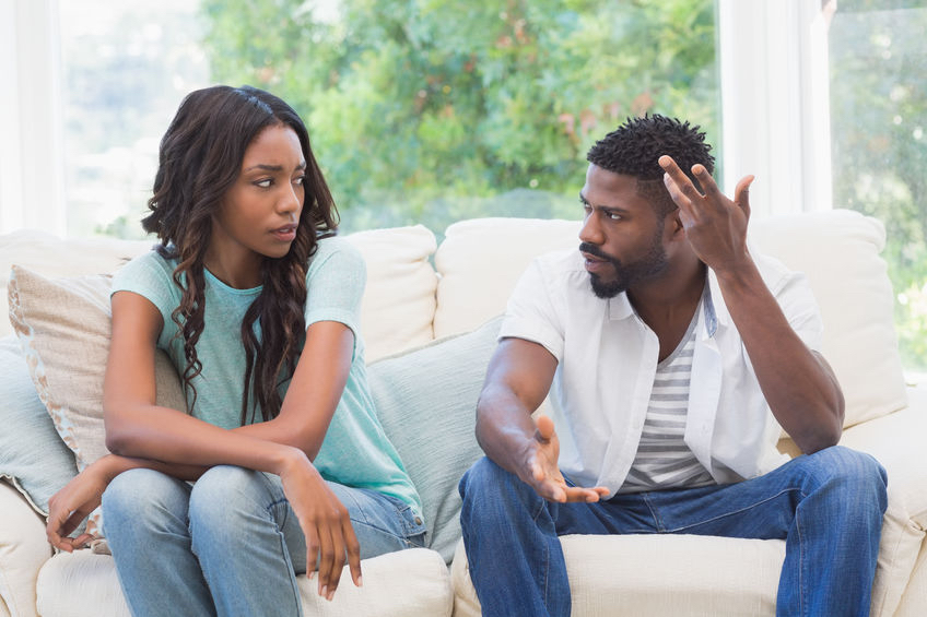 Do women brought up by single mothers’ struggle more in relationships? 42399932 - couple having argument on the couch at home in the living room