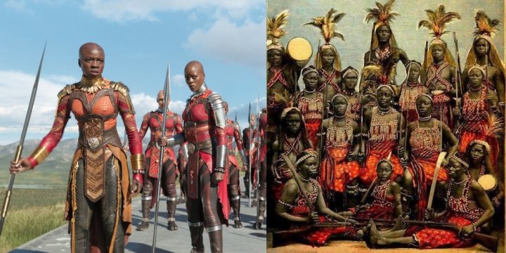 More than a little in common: (left) Dora Milaje (credit Marvel Cinematic Universe) and (right) the Dahomey Amazons