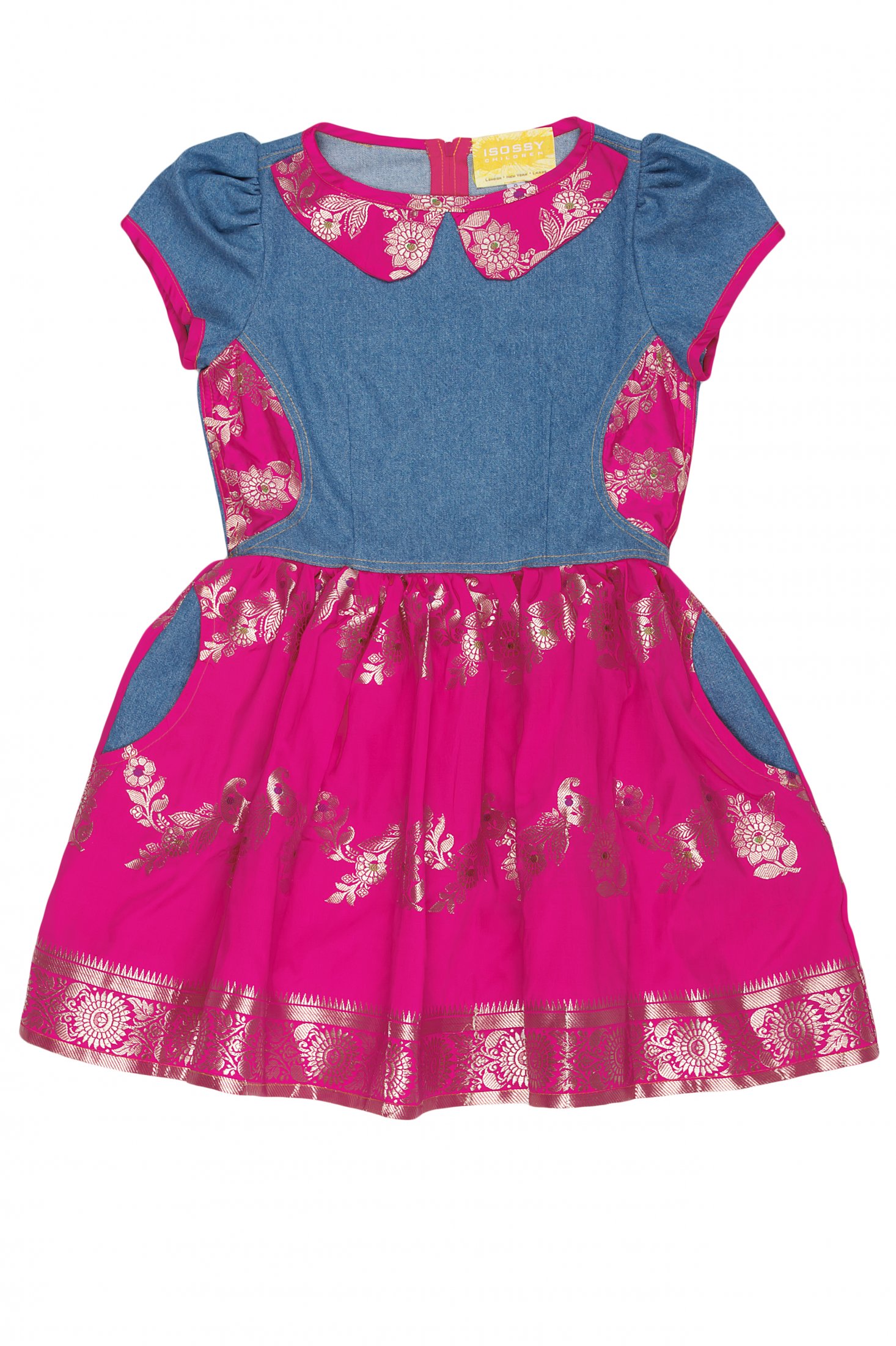 Denim Oriental Print Dress Pink