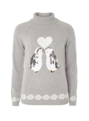 Dorothy Perkins Grey Penguin Roll Up Neck Jumper 