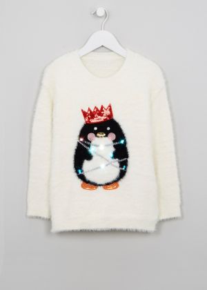 Matalan Kids Christmas Light Up Penguin Jumper