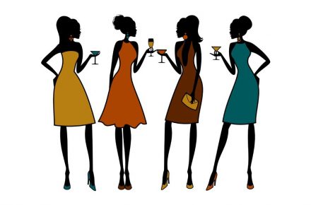 Six alternative ways to celebrate your Hen Do! 11801139 - illustration of group of female friends having a cocktail party. elements are grouped and layered for easy editing.