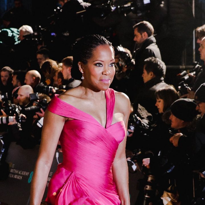 regina king pink dress Regina King for The Gold Gala, In @roberto_cavalli @altamodacomm | @cartier jewels | @stuartweitzman shoe, MUA @makeupbylatrice