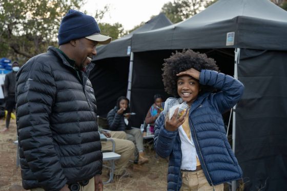 Will Packer and Leah Jeffries on the set of Beast